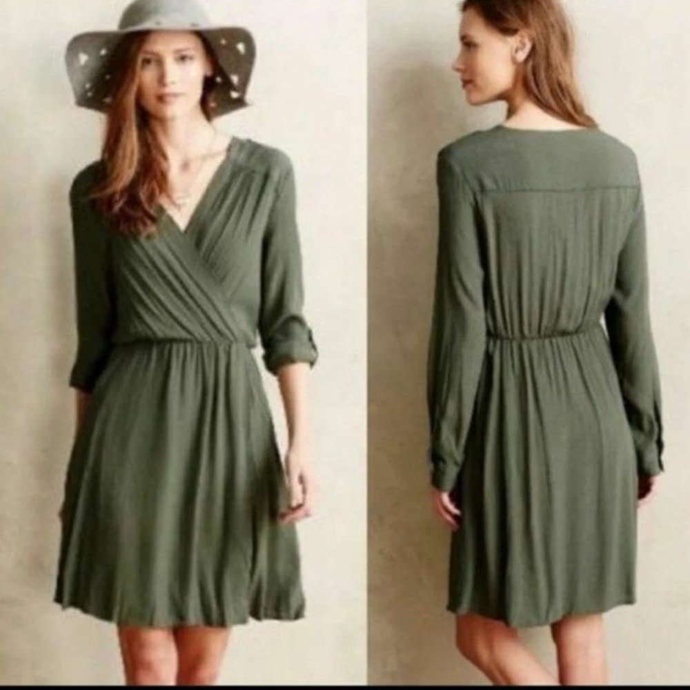Anthropologie / Maeve Olive Green Wrap Dress